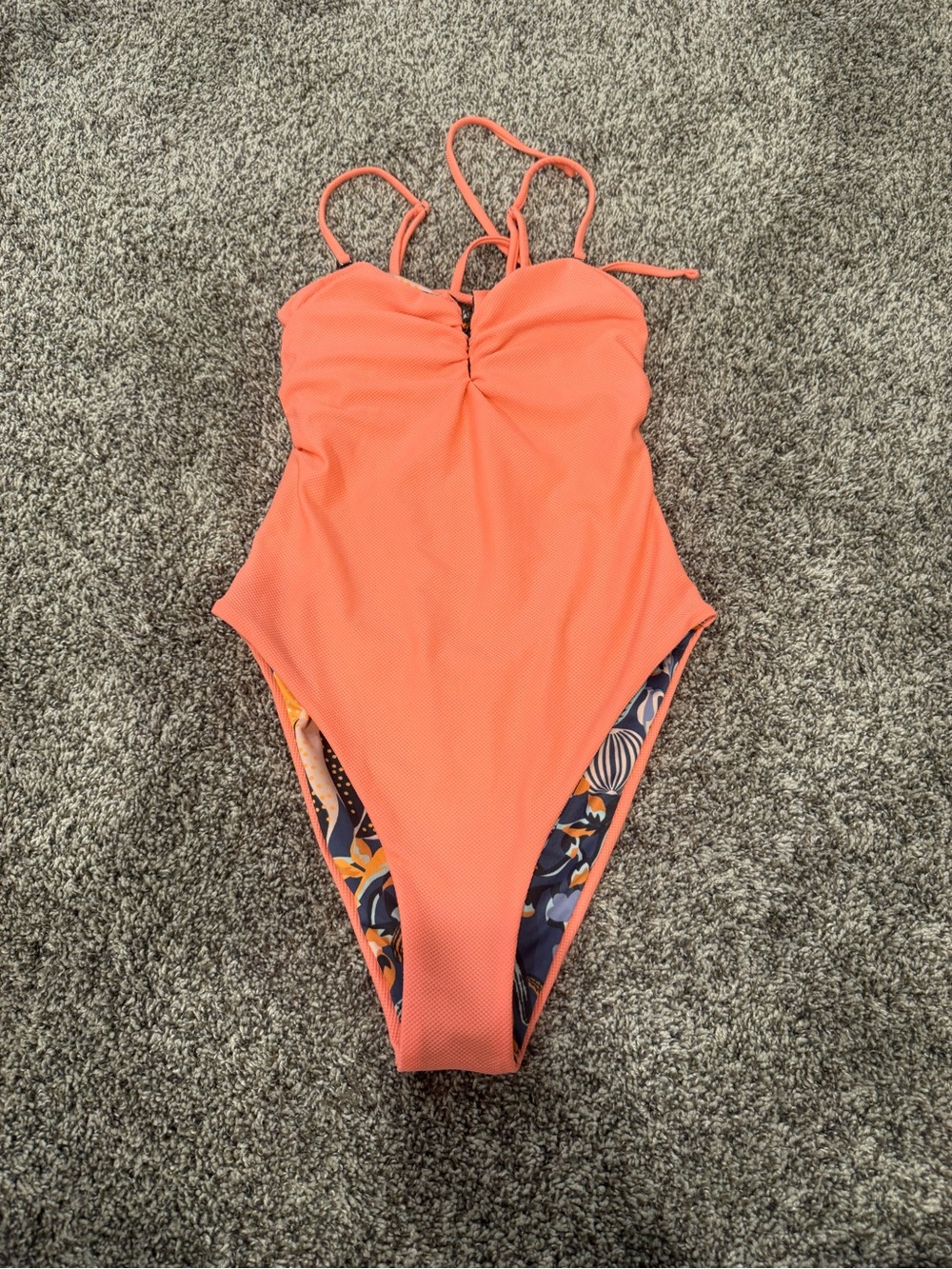 Maaji Reversible One Piece Swimsuit Large Coral Textured Tropical Print Cutout